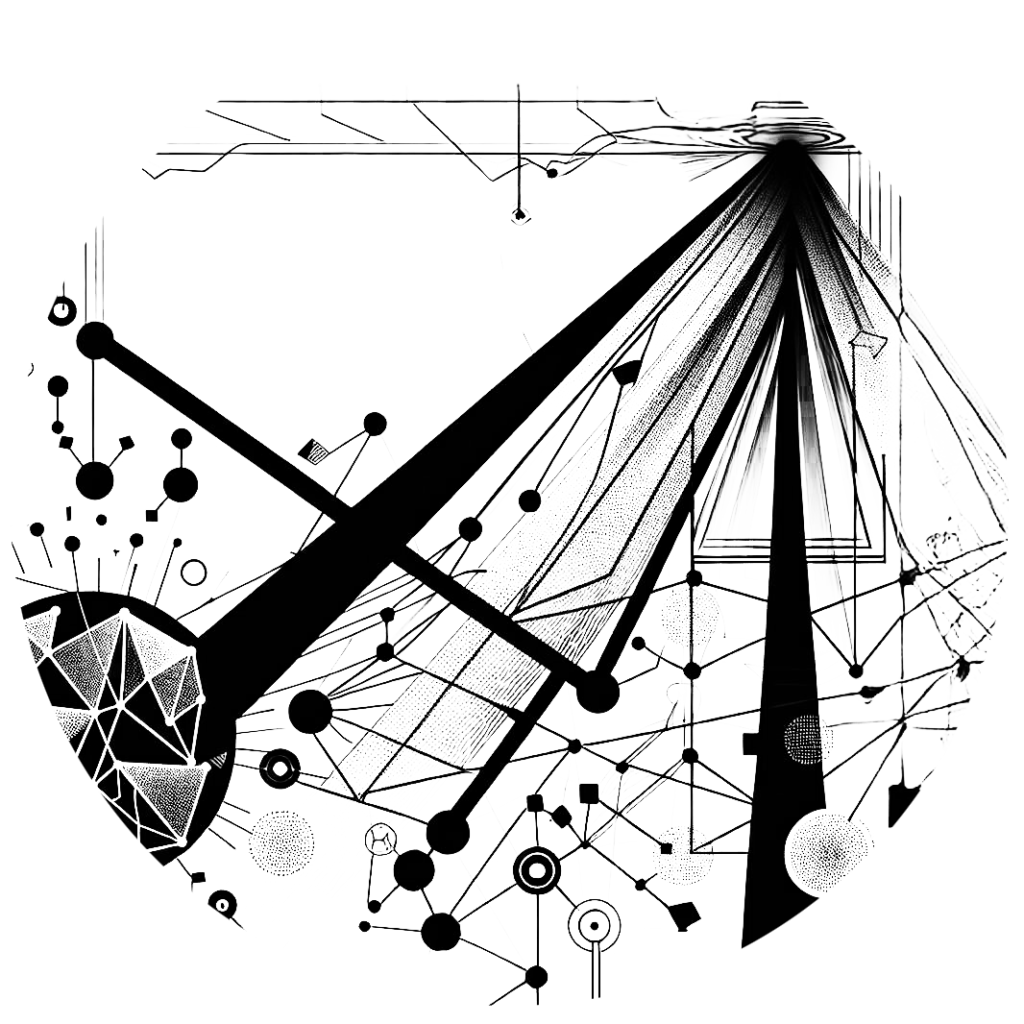 black and white illustration of connected data in a cubistic style